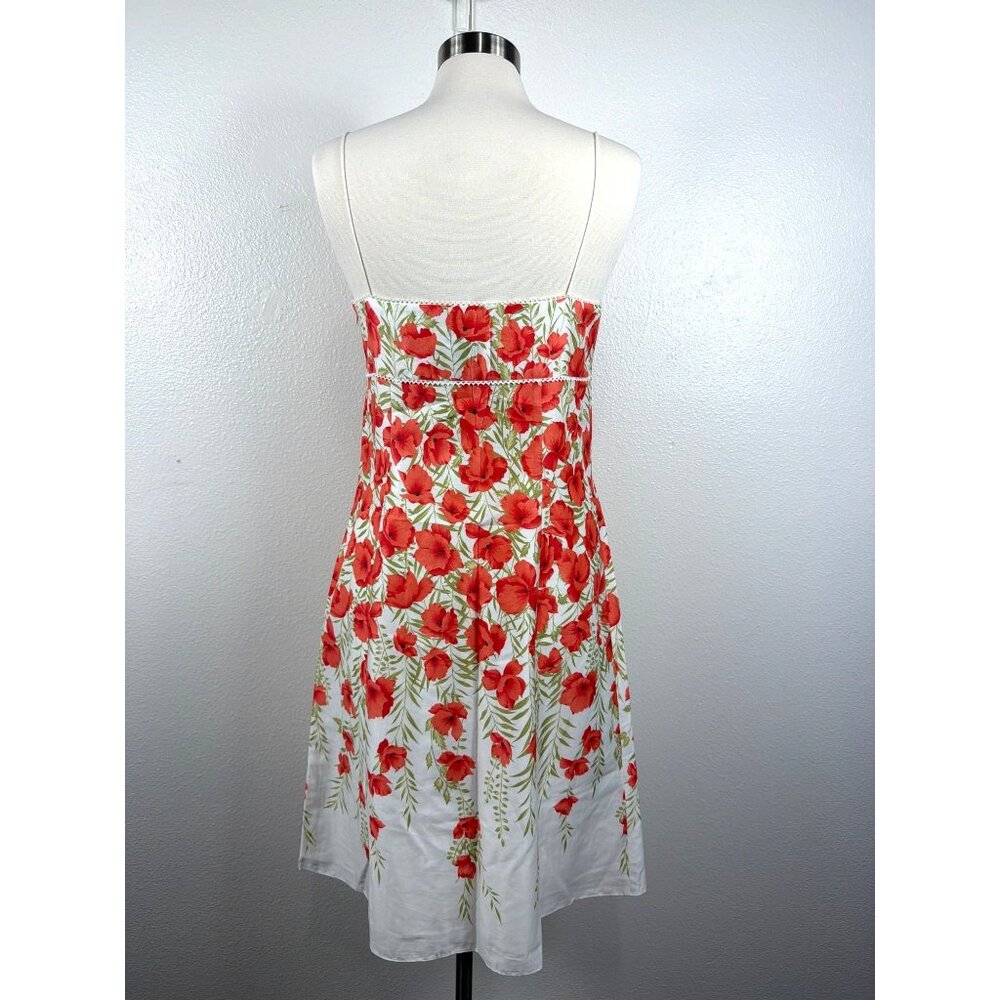 NWT Ann Taylor Coral-Red Poppy Floral Cotton  Summer Midi Dress  Size 10 - Picture 4 of 16